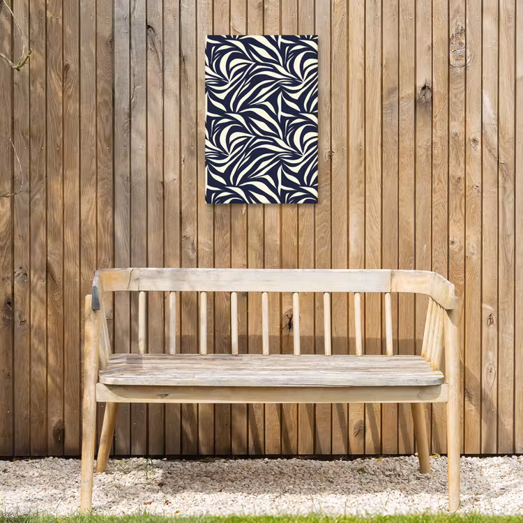 Bladvormen - Blauw - Patroon - Wit Tuinposter op houten frame 2 cm dik klein 841 -sfeer4