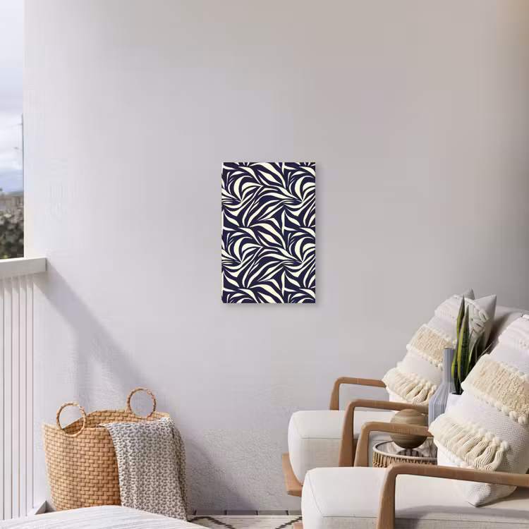 Bladvormen - Blauw - Patroon - Wit Tuinposter op houten frame 2 cm dik klein 841 -sfeer1