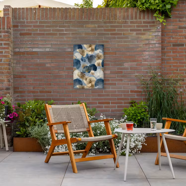Bladeren - Abstract - Goud - Blauw Tuinposter op houten frame 2 cm dik klein -sfeer3