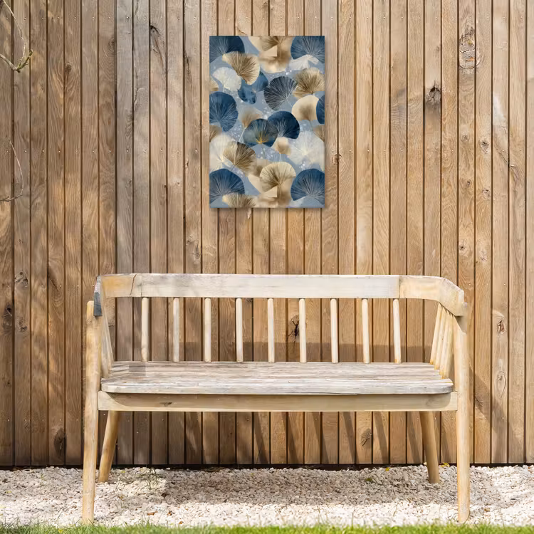 Bladeren - Abstract - Goud - Blauw Tuinposter op houten frame 2 cm dik klein -sfeer4