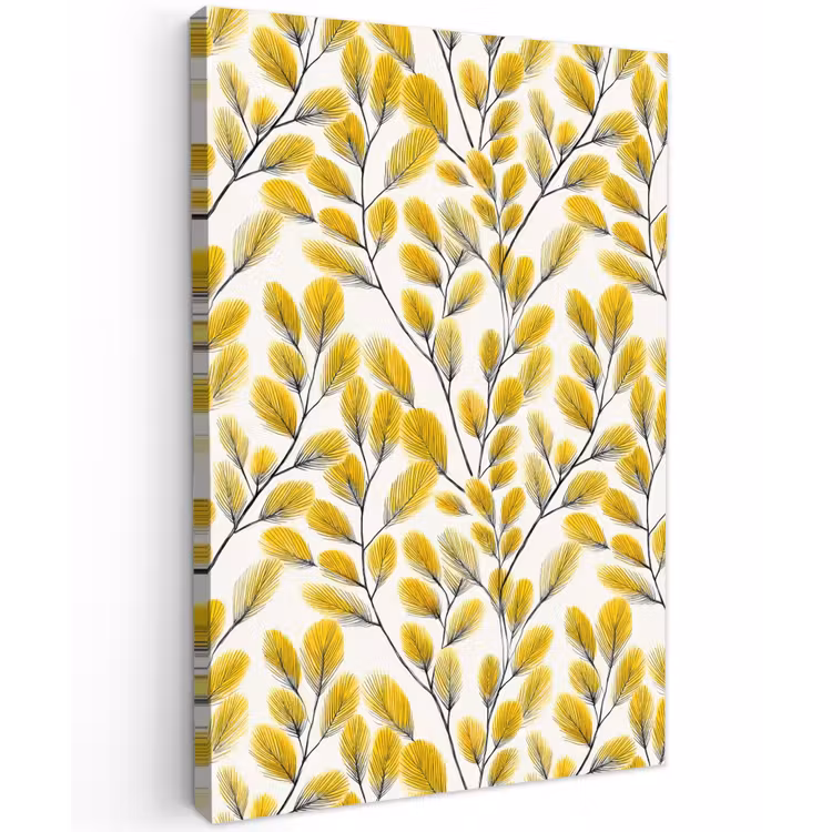 Bladeren - Botanisch - Elegant - Geel - Zwart Tuinposter op houten frame 2 cm dik klein 841 -3d