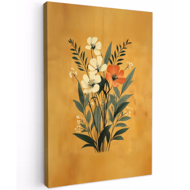 Bladeren - Boeket - Bloemen - Geel Tuinposter op houten frame 2 cm dik klein -3d