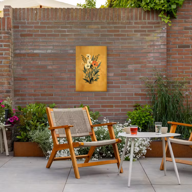 Bladeren - Boeket - Bloemen - Geel Tuinposter op houten frame 2 cm dik klein -sfeer3