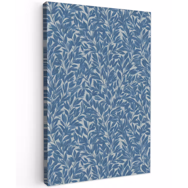 Bladeren - Klassiek - Patroon - Donkerblauw - Vintage Tuinposter op houten frame 2 cm dik klein 841 -3d