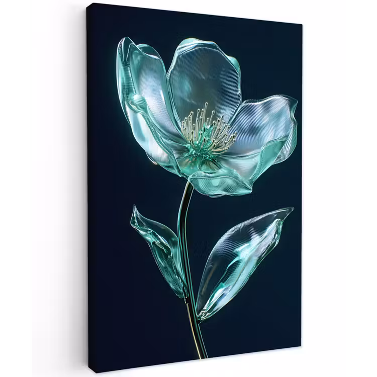 Bladeren - Bloem - Glazen - Donkerblauw Tuinposter op houten frame 2 cm dik klein -3d