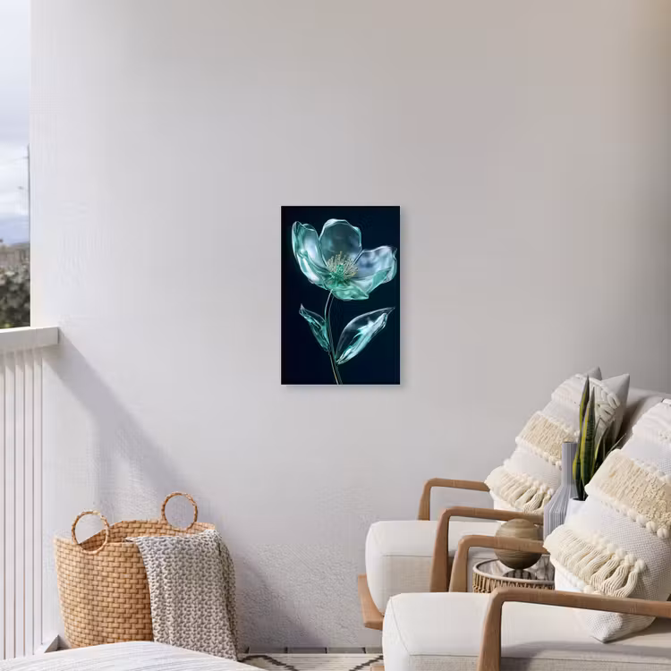 Bladeren - Bloem - Glazen - Donkerblauw Tuinposter op houten frame 2 cm dik klein -sfeer1