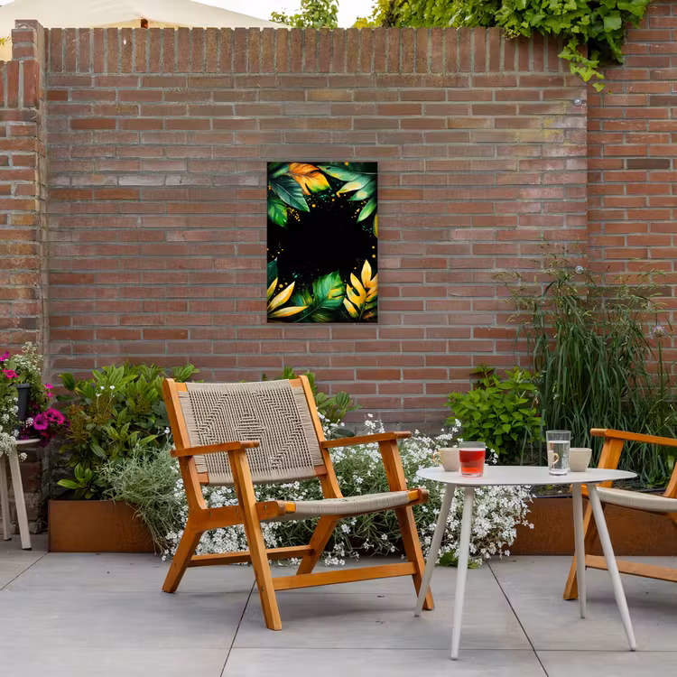 Bladeren - Groen - Geel - Verf - Jungle Tuinposter op houten frame 2 cm dik klein -sfeer3