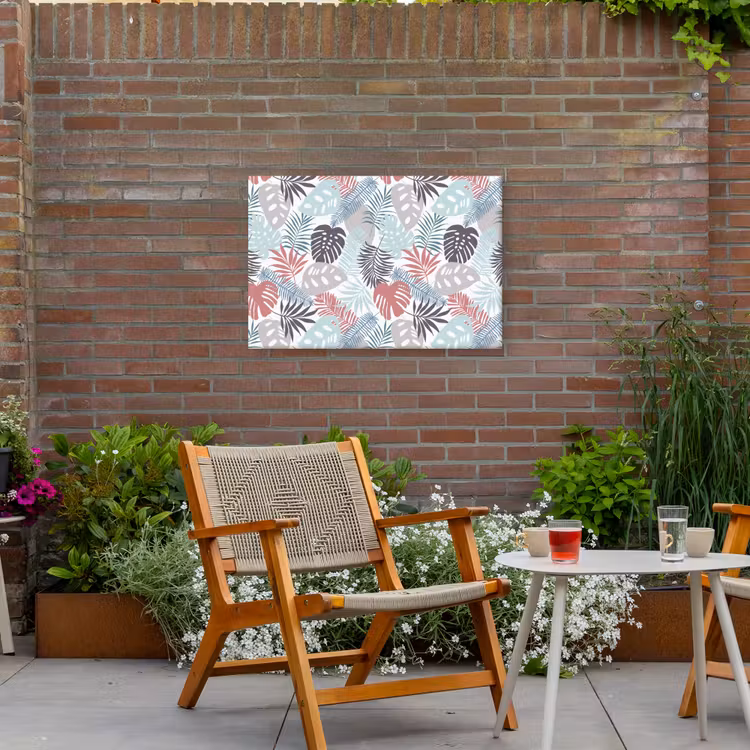 Bladeren - Jungle - Pastel - Tropisch Tuinposter op houten frame 2 cm dik middel -sfeer3