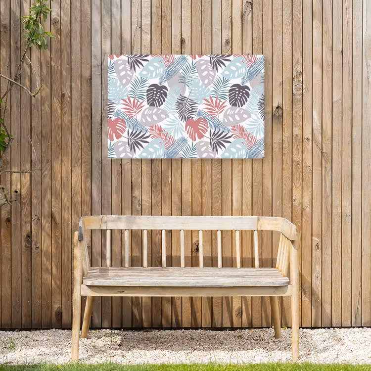 Bladeren - Jungle - Pastel - Tropisch Tuinposter op houten frame 2 cm dik middel -sfeer4
