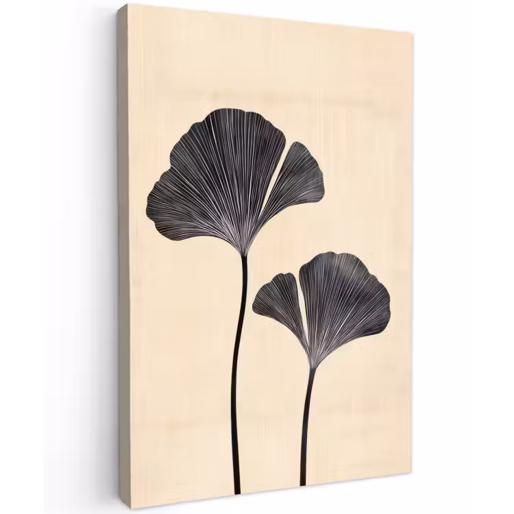 Bladeren - Minimalistisch - Zwart Tuinposter op houten frame 2 cm dik klein -3d