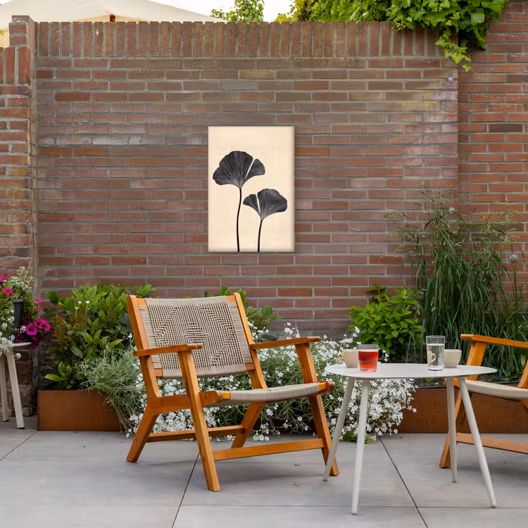 Bladeren - Minimalistisch - Zwart Tuinposter op houten frame 2 cm dik klein -sfeer3
