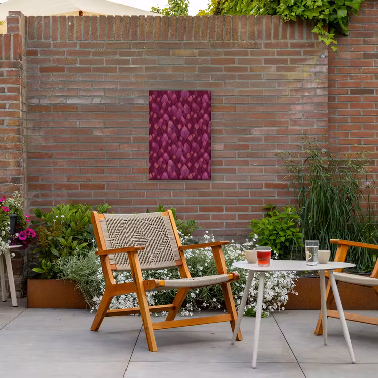 Bladeren - Patroon - Burgundy Tuinposter op houten frame 2 cm dik klein 841 -sfeer3