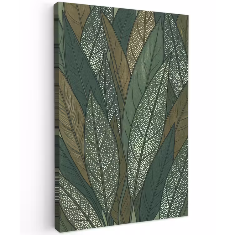 Bladeren - Patroon - Gestippeld - Natuur - Groen Tuinposter op houten frame 2 cm dik klein -3d