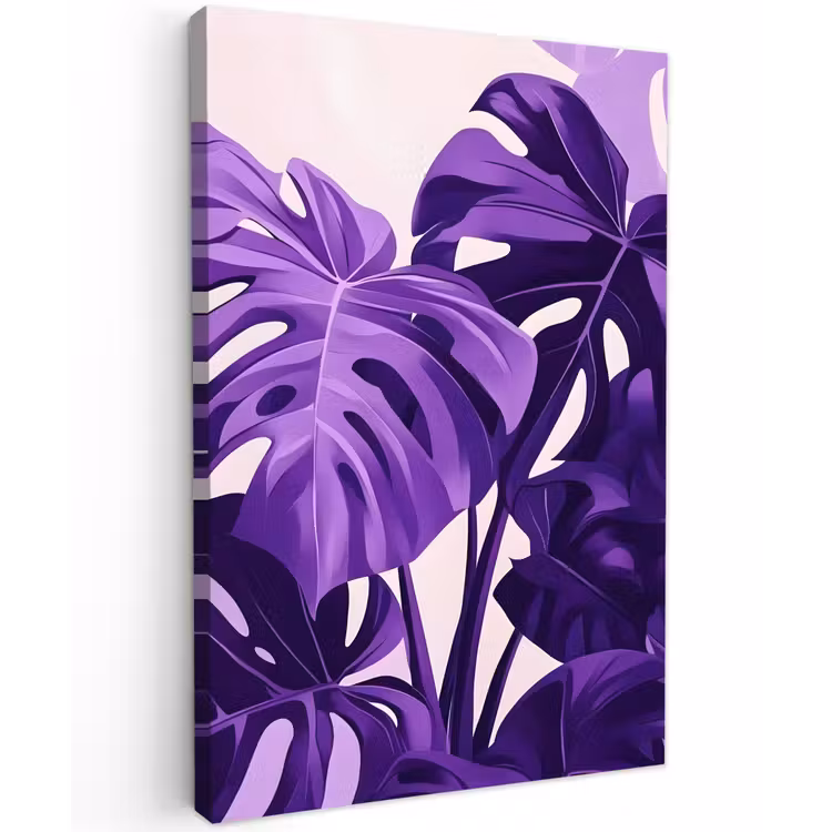 Bladeren - Paars - Tropisch - Abstract Tuinposter op houten frame 2 cm dik klein -3d