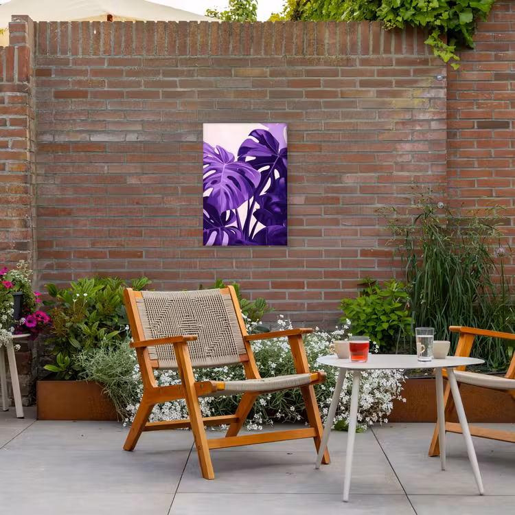 Bladeren - Paars - Tropisch - Abstract Tuinposter op houten frame 2 cm dik klein -sfeer3