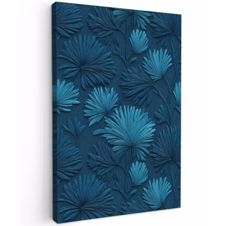 Bladeren - Reliëf - Patroon - Oceaanblauw - Modern Tuinposter op houten frame 2 cm dik klein 841 -3d