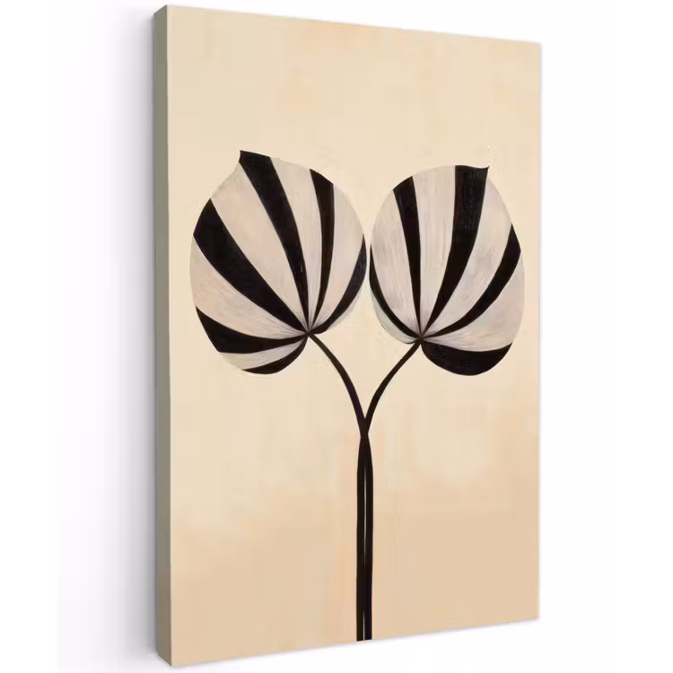 Bladeren - Gestreept - Stengel - Beige Tuinposter op houten frame 2 cm dik klein -3d