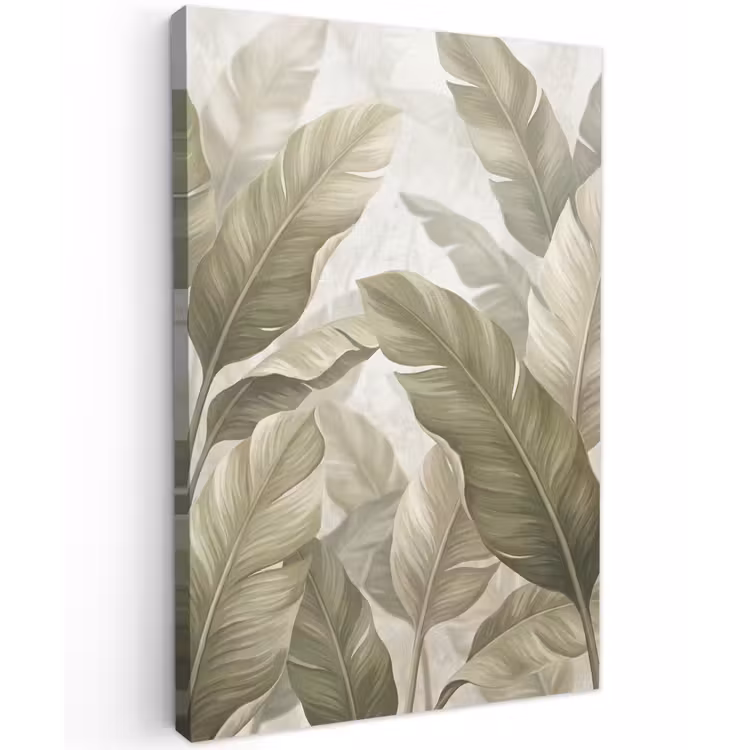 Bladeren - Tropisch - Natuur - Abstract - Beige Tuinposter op houten frame 2 cm dik klein -3d