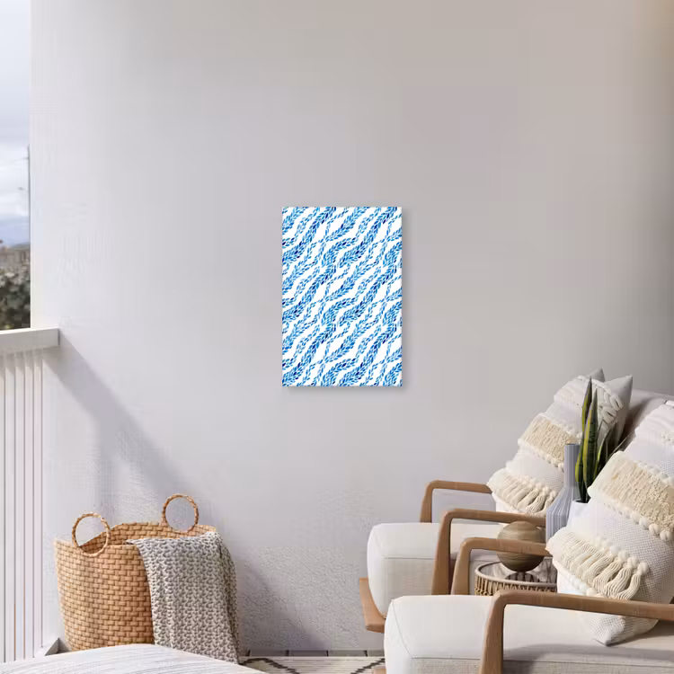 Bladeren - Aquarel - Patroon - Modern - Blauw Tuinposter op houten frame 2 cm dik klein -sfeer1