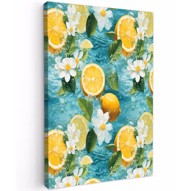 Citroen - Bloemen - Bruisend - Water Tuinposter op houten frame 2 cm dik klein 841 -3d