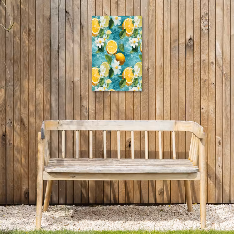 Citroen - Bloemen - Bruisend - Water Tuinposter op houten frame 2 cm dik klein 841 -sfeer4