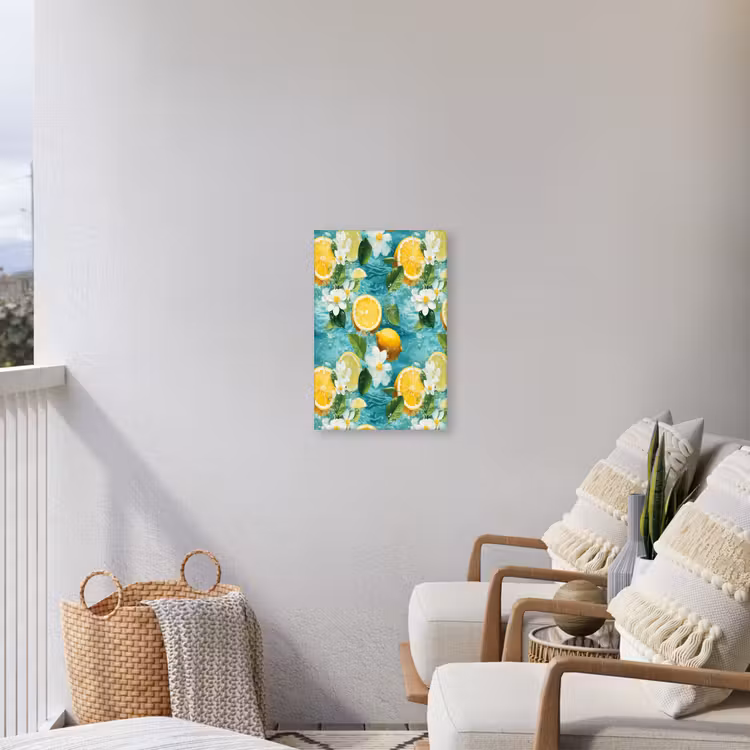 Citroen - Bloemen - Bruisend - Water Tuinposter op houten frame 2 cm dik klein 841 -sfeer1