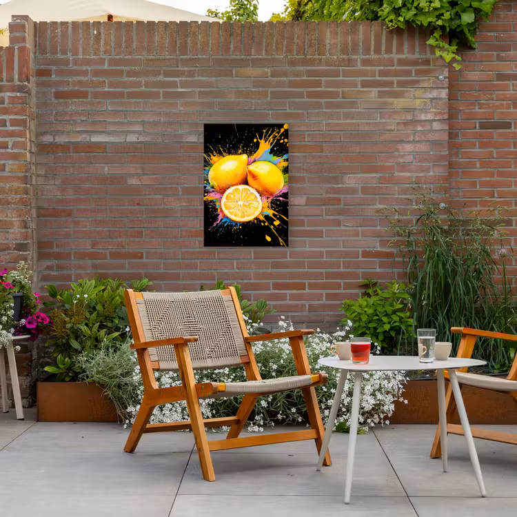 Citroen - Graffiti - Kleurrijk - Verf - Modern Tuinposter op houten frame 2 cm dik klein -sfeer3