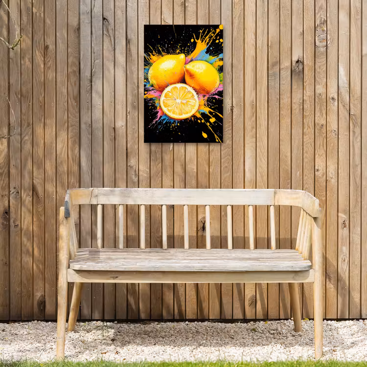 Citroen - Graffiti - Kleurrijk - Verf - Modern Tuinposter op houten frame 2 cm dik klein -sfeer4