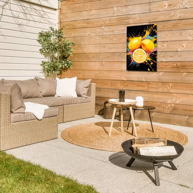 Citroen - Graffiti - Kleurrijk - Verf - Modern Tuinposter op houten frame 2 cm dik klein -sfeer2