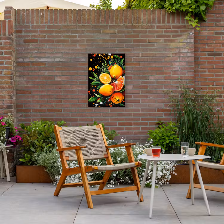 Citroenen - Zwart - Kruiden - Graffiti - Verf Tuinposter op houten frame 2 cm dik klein -sfeer3