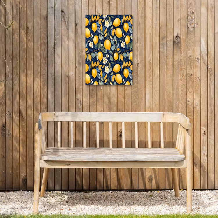 Citroenen - Bloemen - Bladeren - Blauw Tuinposter op houten frame 2 cm dik klein 841 -sfeer4