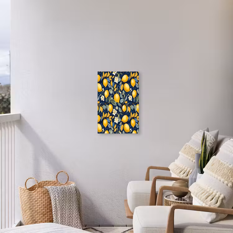 Citroenen - Bloemen - Bladeren - Blauw Tuinposter op houten frame 2 cm dik klein 841 -sfeer1