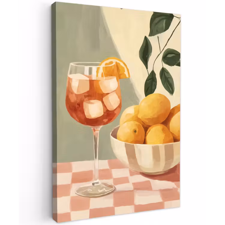 Citroenen - Glas - Tafelkleed - Geblokt Tuinposter op houten frame 2 cm dik klein -3d