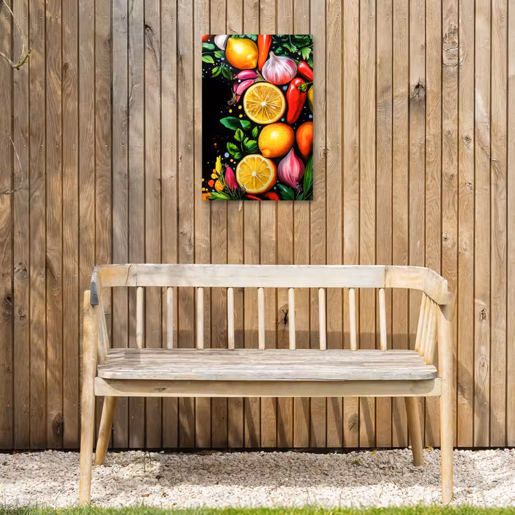 Citroenen - Peper - Kruiden - Graffiti - Verf - Abstract Tuinposter op houten frame 2 cm dik klein -sfeer4