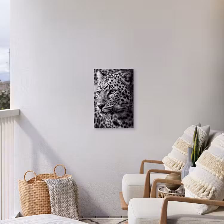 Luipaard - Zwart - Wit - Oog Tuinposter op houten frame 2 cm dik klein -sfeer1