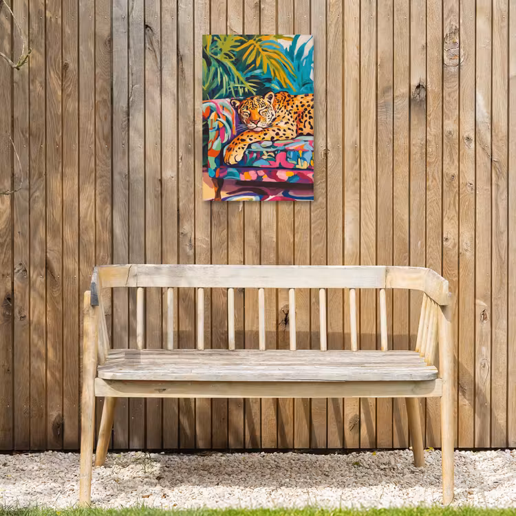 Luipaard - Kleurrijk - Tropisch Tuinposter op houten frame 2 cm dik klein -sfeer4