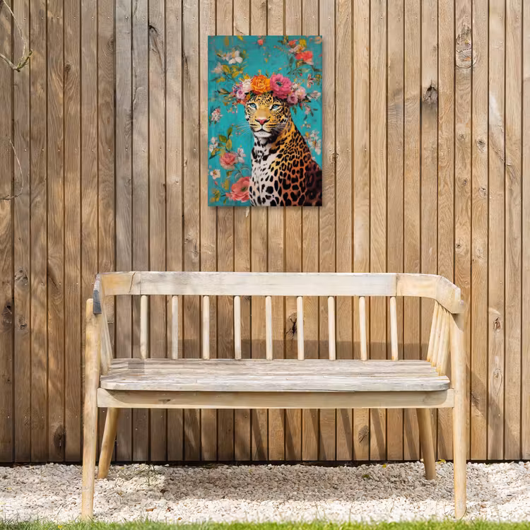 Luipaard - Bloemen - Kroon Tuinposter op houten frame 2 cm dik klein -sfeer4