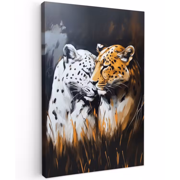Luipaard - Oranje - Wit - Gras Tuinposter op houten frame 2 cm dik klein -3d