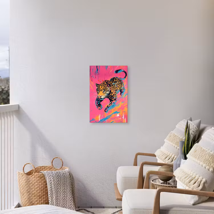 Luipaard - Roze - Oranje - Blauw - Verf Tuinposter op houten frame 2 cm dik klein -sfeer1