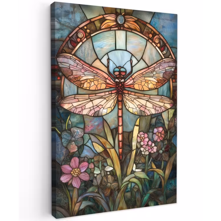 Libelle - Mozaïek - Bloemen - Kleurrijk Tuinposter op houten frame 2 cm dik klein -3d
