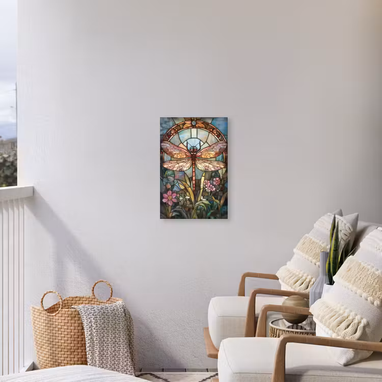Libelle - Mozaïek - Bloemen - Kleurrijk Tuinposter op houten frame 2 cm dik klein -sfeer1