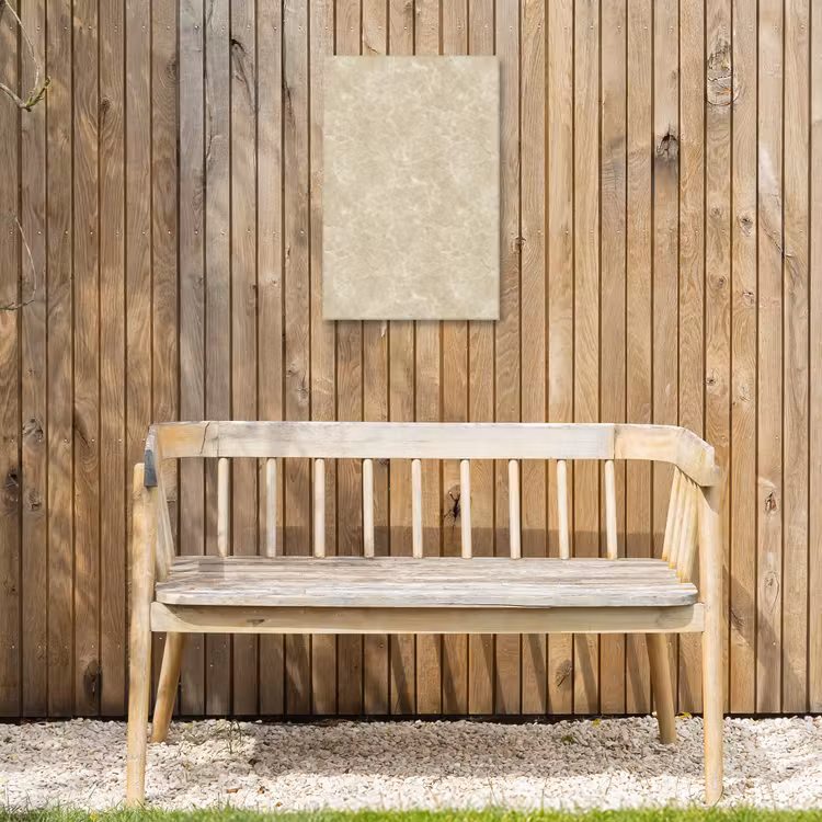 Lichtbeige - Marmer - Diffusie adering Tuinposter op houten frame 2 cm dik klein 841 -sfeer4
