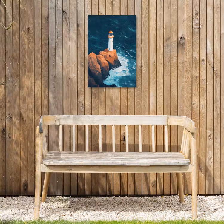 Vuurtoren - Rots - Zee - Golven Tuinposter op houten frame 2 cm dik klein -sfeer4