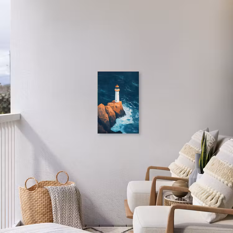 Vuurtoren - Rots - Zee - Golven Tuinposter op houten frame 2 cm dik klein -sfeer1