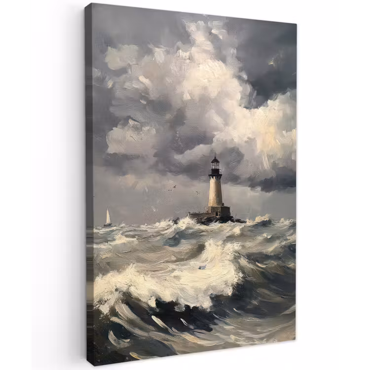 Vuurtoren - Golven - Storm Tuinposter op houten frame 2 cm dik klein -3d