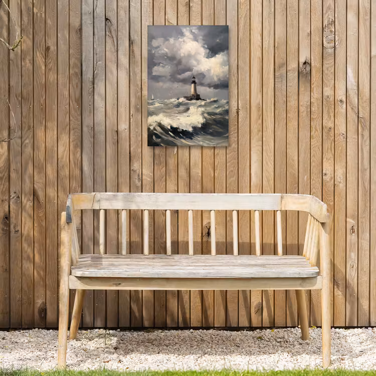 Vuurtoren - Golven - Storm Tuinposter op houten frame 2 cm dik klein -sfeer4