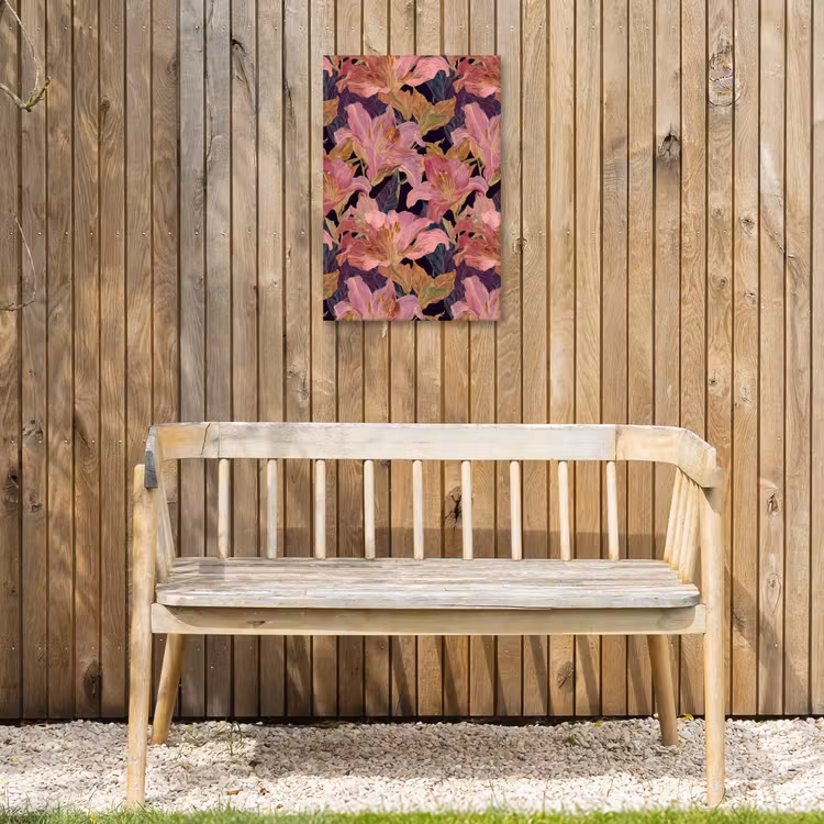 Lelies - Patroon - Roze - Goud Tuinposter op houten frame 2 cm dik klein 841 -sfeer4