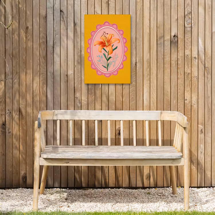 Lelie - Oranje - Lijst - Ovaal Tuinposter op houten frame 2 cm dik klein -sfeer4