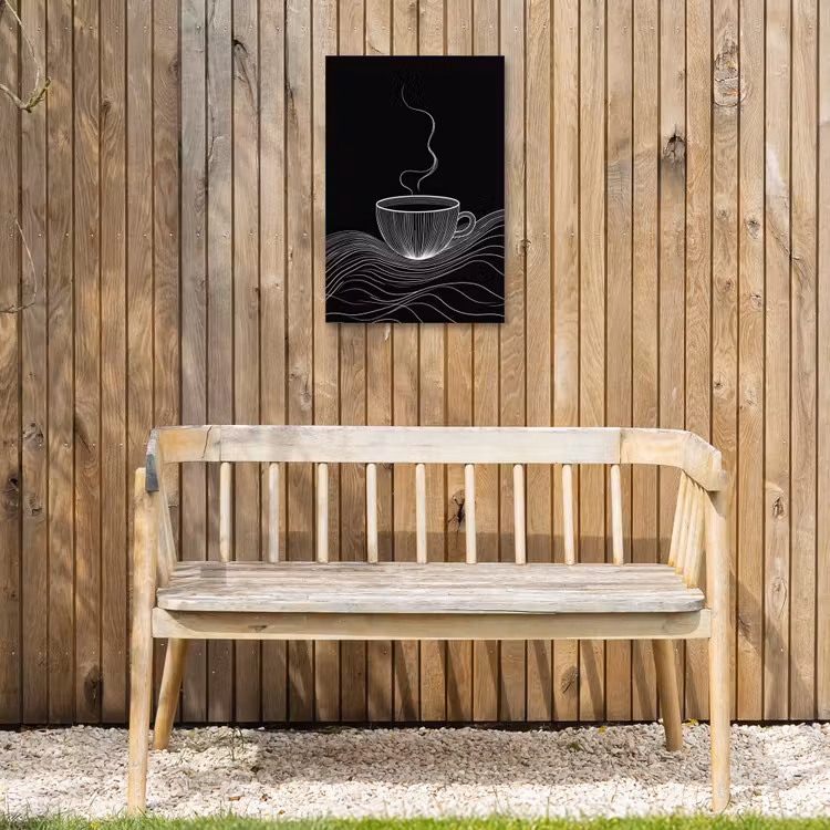 Lijntekening - Koffiekop - Zwart Tuinposter op houten frame 2 cm dik klein -sfeer4