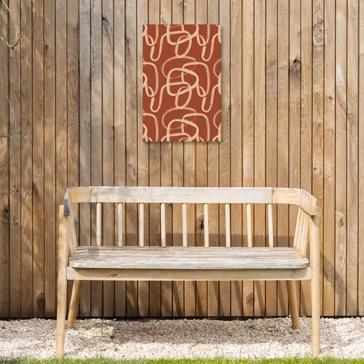 Lijnen - Abstract - Organisch - Terracotta - Crème Tuinposter op houten frame 2 cm dik klein 841 -sfeer4